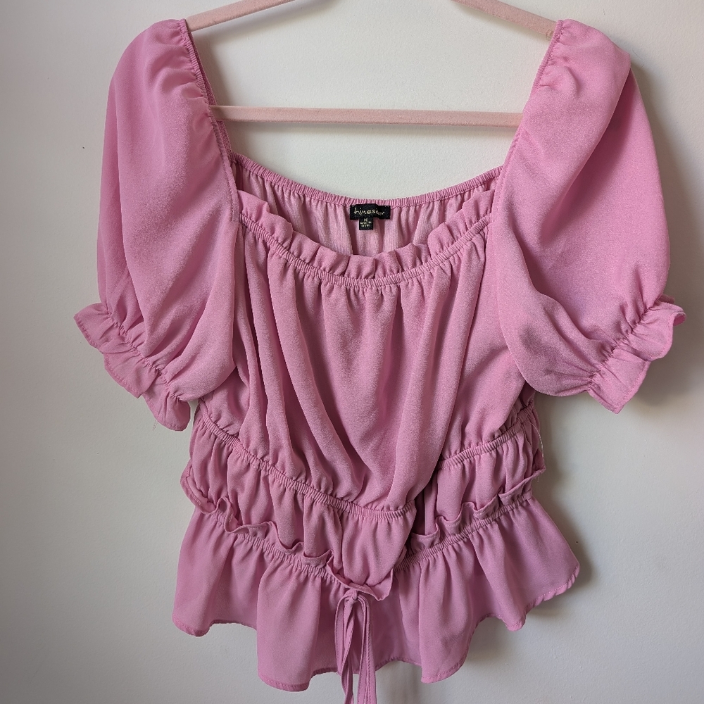 Shinestar Barbiecore Pink Ruffle Crop Top Size Medium